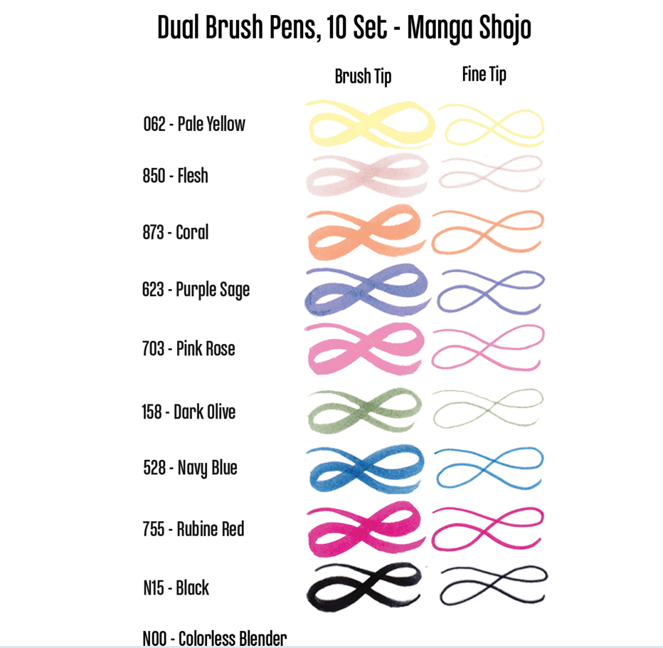 Tombow 10 Stk Manga Dual Brush Pens Shojo Lush Dive As