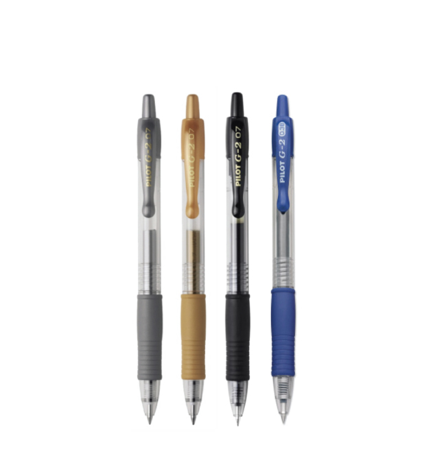Pilot G-2 Gel-Tintenroller Set – 4 Farben (Rosa, Rot, Blau, Violett), Mittlere Strichstärke 0,7 Mm, Ergonomischer Gummigriff